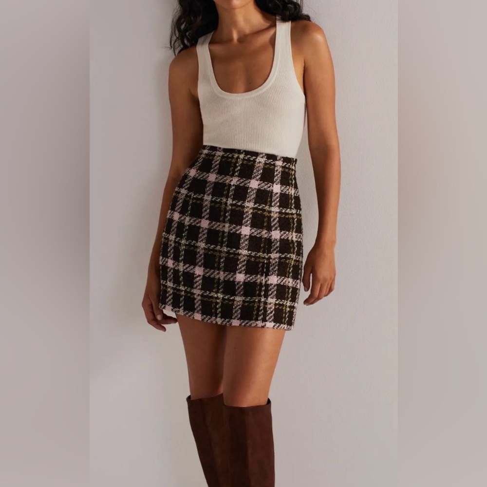 Favorite Daughter The First Wife Mini Skirt Chocolate plaid size 2 NWT